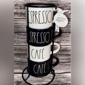 Rae Dunn Espresso Café Stackable Mugs Set